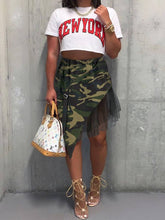 Faldas midi asimétricas con patchwork de malla